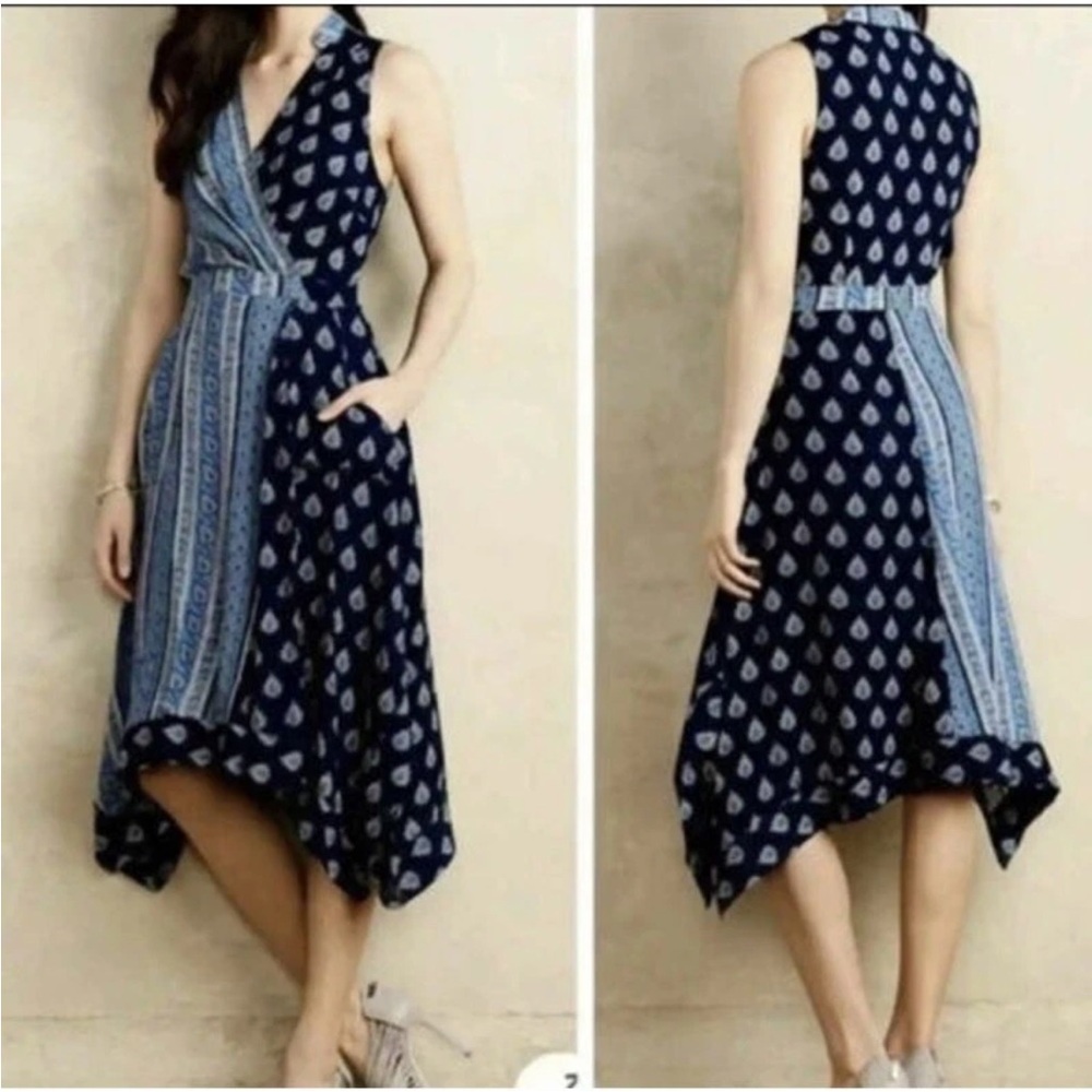 Anthropologie Maeve Eclipse Faux Wrap Handkerchief Dress